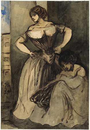 康斯坦丁·盖伊（Constantin Guys，法国画家）-(两个女人（1802-1892）)