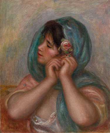 皮埃尔·奥古斯特·雷诺阿（Pierre-Auguste Renoir）-年轻女子整理她的耳环
