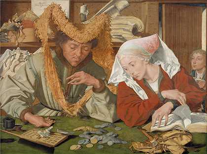 马里努斯·范·雷默斯韦尔（Marinus Van Reymerswale，荷兰画家，1666 – 1724 年）作品-商人和他的妻子（1540）