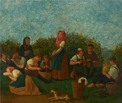 迈克尔·内德（Michael Neder，德国画家）-(在葡萄园休息（Familie Schreiber）（1872）)