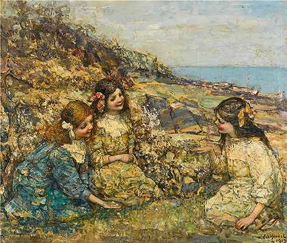 爱德华·阿特金森·霍内尔（Edward Atkinson Hornel，苏格兰画家）-(吹蒲公英 (1917))