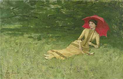 弗里茨·詹森（Frits Jansen，荷兰画家，1856-1928 年）作品-夏日午后 (1880 – 1890)