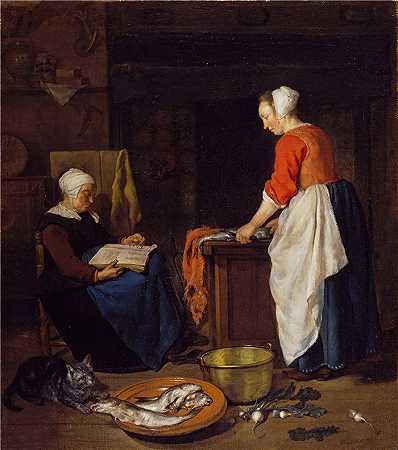 加布里埃尔·梅苏（Gabriël Metsu，荷兰画家）-(睡着的老妇人 (1657 – c.1662))