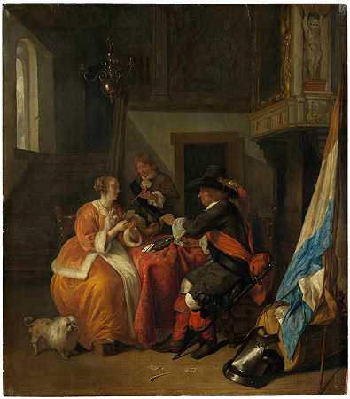 加布里埃尔·梅苏（Gabriël Metsu，荷兰画家）-(纸牌游戏（1650 年代）)