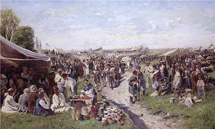 弗拉基米尔·叶戈罗维奇·马科夫斯基（Vladimir Egorovich Makovsky，俄罗斯画家）作品-(公平（小俄罗斯）（1885）)