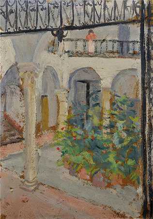 恩斯特·希斯（Ernst Schiess，瑞士画家）-(西班牙房屋中的拱形庭院)