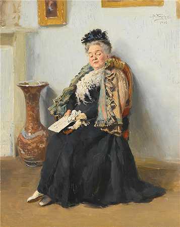 弗拉基米尔·叶戈罗维奇·马科夫斯基（Vladimir Egorovich Makovsky，俄罗斯画家）作品-(贵族女子肖像 (1906))