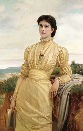 查尔斯·爱德华·佩鲁吉尼（Charles Edward Perugini ，英国画家，1839-1918）作品-穿黄色连衣裙的女士