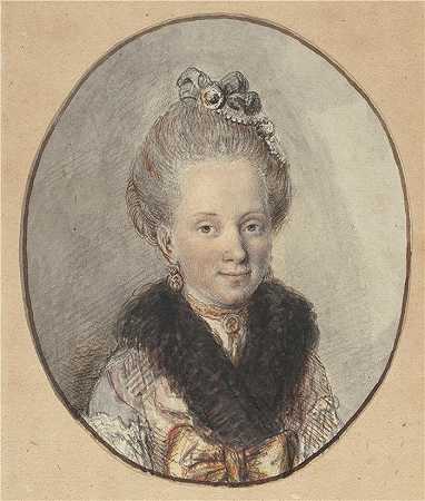迪特里希（Christian Wilhelm Ernst Dietrich，德国画家）作品-(带毛领的年轻女子肖像（1760 年代）)