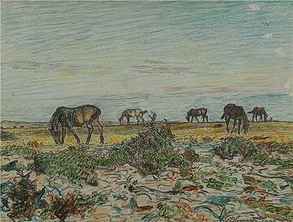 尼尔斯·克鲁格（ Nils Kreuger，瑞典画家）-(放牧的马（1903 年）)