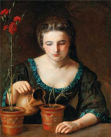约翰·巴普蒂斯特·雷特（Johann Baptist Reiter,奥地利画家）-(有康乃馨的女孩)