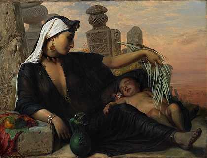 伊丽莎白·杰里乔·鲍曼（Elisabeth Jerichau Baumann,波兰画家）作品-(一个带着孩子的埃及女人（1872 年）)