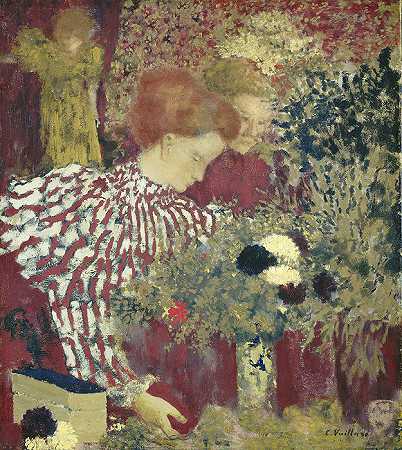 爱德华·维亚尔（Edouard Vuillard）–穿着条纹连衣裙的女人