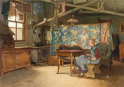 约翰·哈姆扎（Johann Hamza，德国，1850 – 1927 年）作品-Bauerninterieur 苏黎世 (1899)