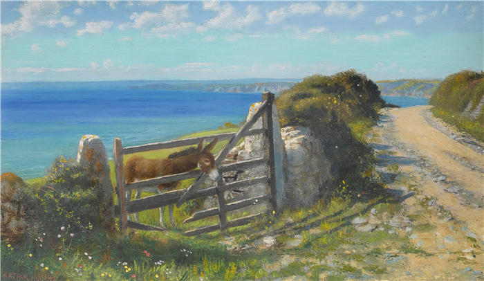 亚瑟休斯（Arthur Hughes，英国画家，1832 – 1915）作品-星期日