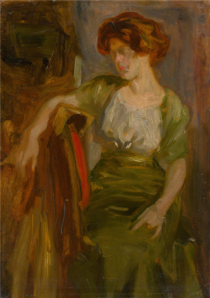 朱多维特·皮特霍特（Ľudovít Pitthordt，斯洛伐克画家）作品-(坐着的女人的研究（1900）)