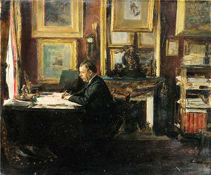 埃米尔·弗里安特（Émile Friant，法国画家）作品-(喜剧演员康斯坦特·科奎林在他的书房)