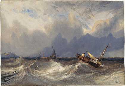 尤金·伊莎贝（Eugène Isabey,法国画家）-(暴风雨前抛锚的渔船（约 1840 年）)