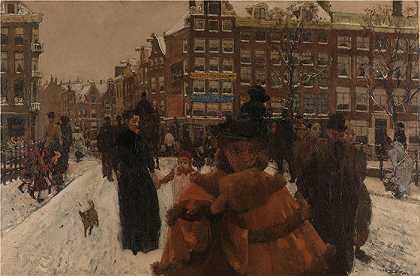 乔治·亨德里克·布莱特纳（George Hendrik Breitner，荷兰画家）作品-阿姆斯特丹 Paleisstraat 的 Singel 桥（1898 年）