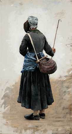奥古斯特·哈格堡（August Hagborg,瑞典画家 ）作品-(站着的女人 (1881))
