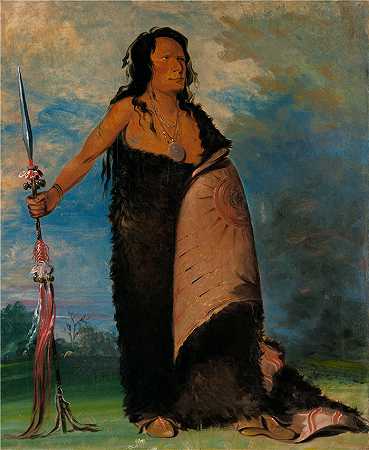 乔治·卡特林 (George Catlin,美国画家)作品-(Shoo-De-Gá-Cha，烟雾，部落首领（1832 年）)