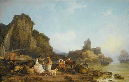 菲利普·雅克·路德堡（Philippe Jacques de Loutherbourg,法国画家）作品-(黎凡特的一个海港，早上（1784 年）)