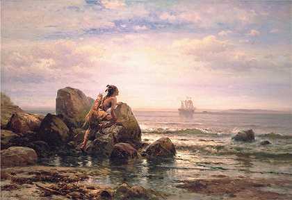 爱德华·莫兰（Edward Moran，美国画家）作品-亨利克·哈德森于 1609 年 9 月 11 日进入纽约港 (1892)