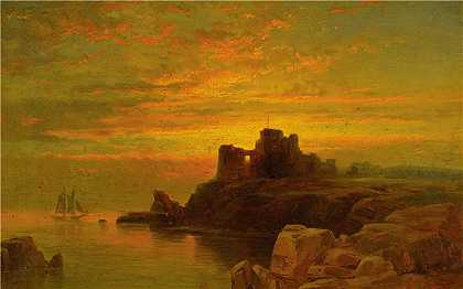 爱德华·莫兰（Edward Moran，美国画家）作品-沿海日落