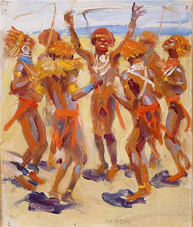 阿克塞利·加伦-卡莱拉（Akseli Gallen-Kallela，芬兰画家）-(跳舞的基库尤勇士 (1909))