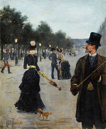 路易斯·阿贝尔-特鲁谢（Louis Abel-Truchet，法国画家）-(游荡在巴黎的优雅人士)