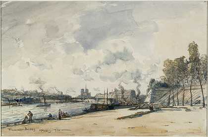 弗兰克·迈尔斯·博格斯（Frank Myers Boggs，美国画家）作品-(塞纳河畔和苏利桥 (1900))