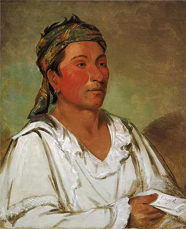 乔治·卡特林 (George Catlin,美国画家)作品-(Lay-lóo-ah-pee-ái-shee-kaw，草、灌木和花朵，半文明（1830）)