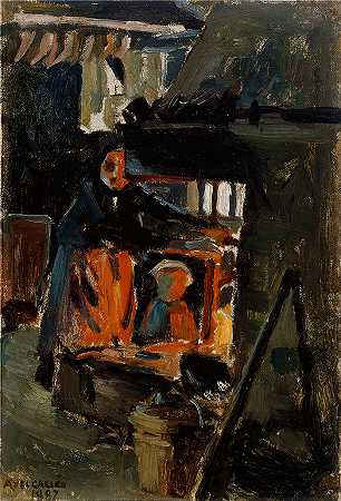 阿克塞利·加伦-卡莱拉（Akseli Gallen-Kallela，芬兰画家）-(在炉子前，在客厅里（1887 年）)