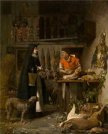 弗洛伦特·威廉斯（Florent Willems ，比利时画家，1823-1905 年）作品-17世纪的市场景象