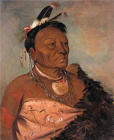 乔治·卡特林 (George Catlin,美国画家)作品-(Wee-Tá-Ra-Shá-Ro，部落首领（1834 年）)