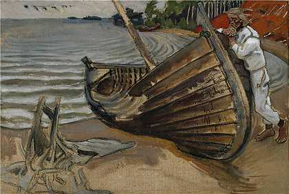 阿克塞利·加伦-卡莱拉（Akseli Gallen-Kallela，芬兰画家）-(悲怆之舟 (1906))
