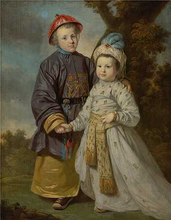 蒂莉·凯特（ Tilly Kettle，英国画家）-两个穿着东方服饰的孩子的画像