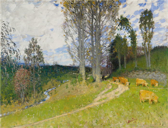 皮埃尔-尤金·蒙特津 Pierre-Eugène Montézin，法国，1874-1946 年）作品-上升到牧场