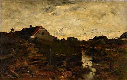 埃米尔·巴劳（Émile Barau，法国，1851-1930）作品-(Chaumières dans les dunes à Skagen（丹麦）（1880 年）)