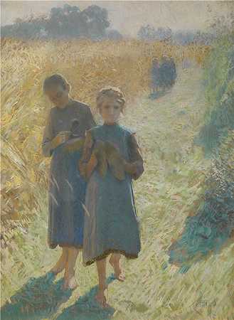 埃米尔·克劳斯（Emile Claus，比利时画家，1849 – 1924 年）作品-田野里的女孩（1892）