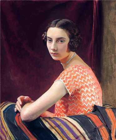 乔治·斯宾塞·沃森（George Spencer Watson，英，1869 – 1934）作品-橙色连衣裙（1926）