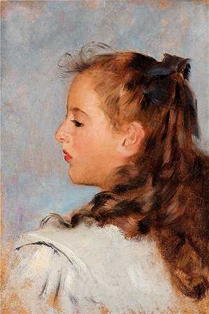 奥托·弗里德里希（Otto Friedrich，奥地利，1862 – 1937 年）作品-一个女孩的侧面肖像