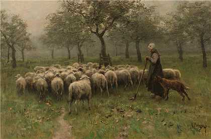 安东·莫夫（Anton Mauve，荷兰）作品-牧羊女与一群羊（c. 1870 – c. 1888）