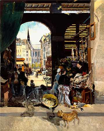 埃米尔·安托万·吉里尔（Emile Antoine Guillier，法国，1849 – 1883 年）作品-加尔默罗会市场，莫伯特广场（1880 年）