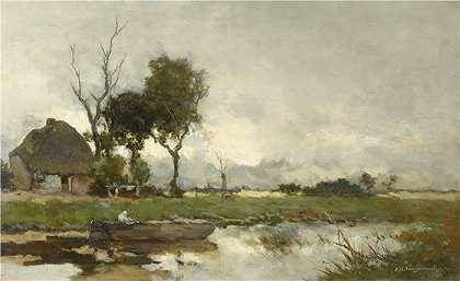 约翰·亨德里克·魏森布鲁赫（Johan Hendrik Weissenbruch，荷兰，1824 – 1903 年）作品-秋季风景（c. 1875 – c. 1903）
