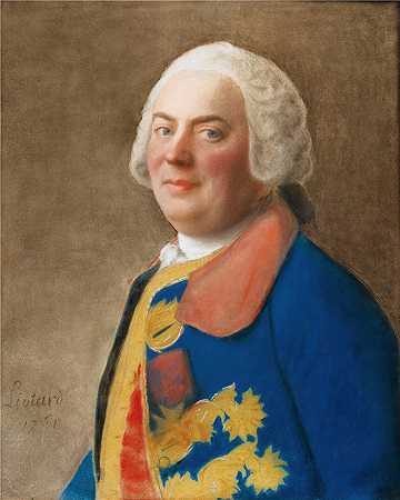 让-艾蒂安·利奥塔尔（Jean-Etienne Liotard ，瑞士，1702-1789 年）作品-佩戴圣精神勋章的军官肖像（1761 年）