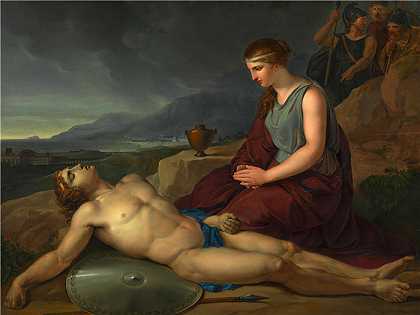 约瑟夫·亚伯（Josef Abel ，奥地利，1764-1818 年）作品-安提戈涅跪在她哥哥波利尼克斯的尸体旁（约 1805 年）