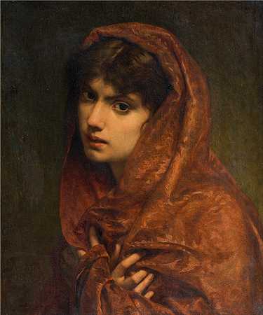 皮埃尔-奥古斯特·科特（Pierre-Auguste Cot ，法国，1837-1883 年）作品-一个女孩的肖像（1880 年）
