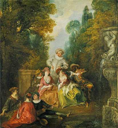 尼古拉斯·兰克里特（Nicolas Lancret，法国画家）-喷泉旁的意大利喜剧演员（c. 1717-1718）