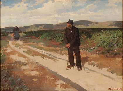 埃里克·亨宁森 （Erik Henningsen，丹麦）作品-土路上的一男一妻风景（1903 年）